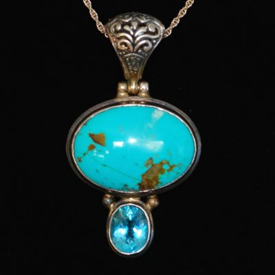 Turquoise & Blue Topaz Sterling Silver Pendant