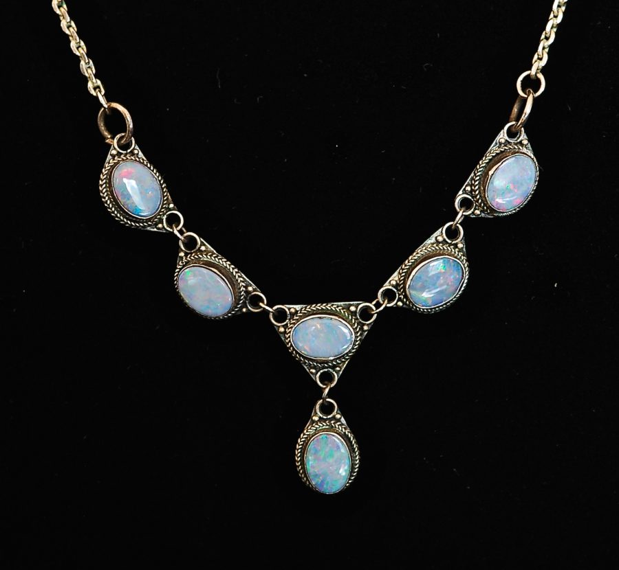 Sterling silver and opal drop necklace