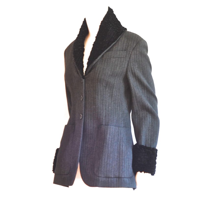 Romeo Gigli Wool blazer with crinkle velvet trim made in Italy