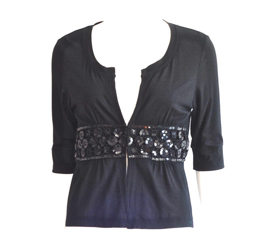 Black lightweight cardigan with sequins - made in France by SeL SeL