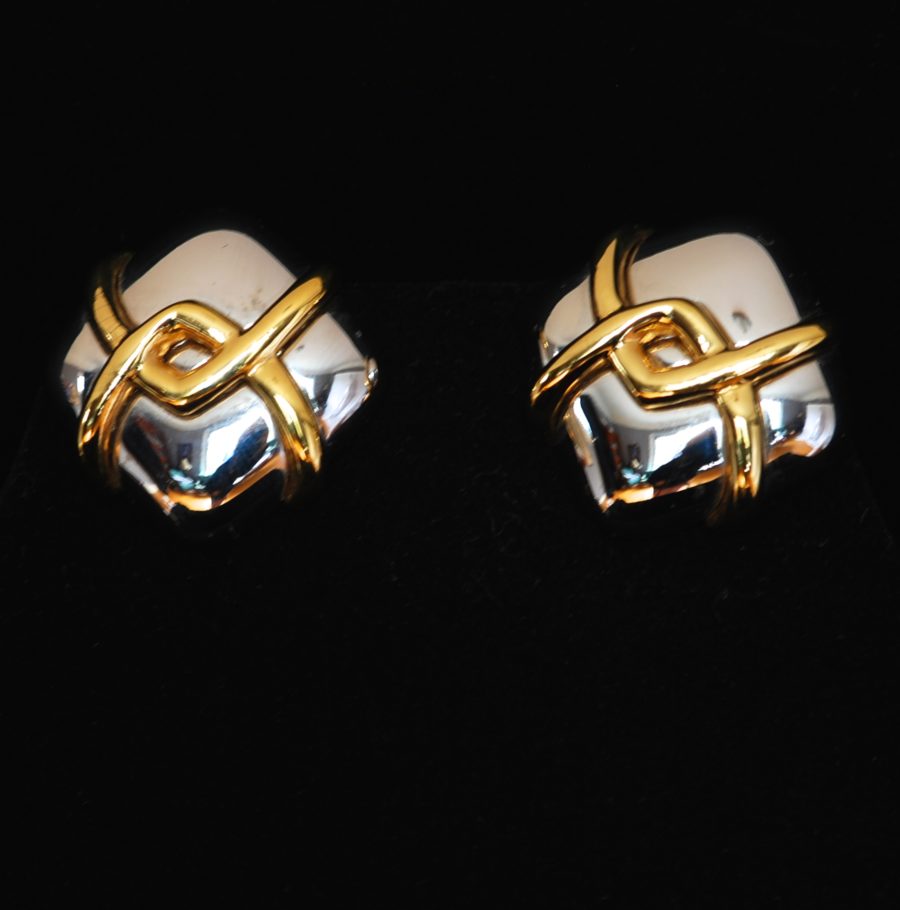 Ciner 1960's Silver & Gold Tone square shaped ear clips