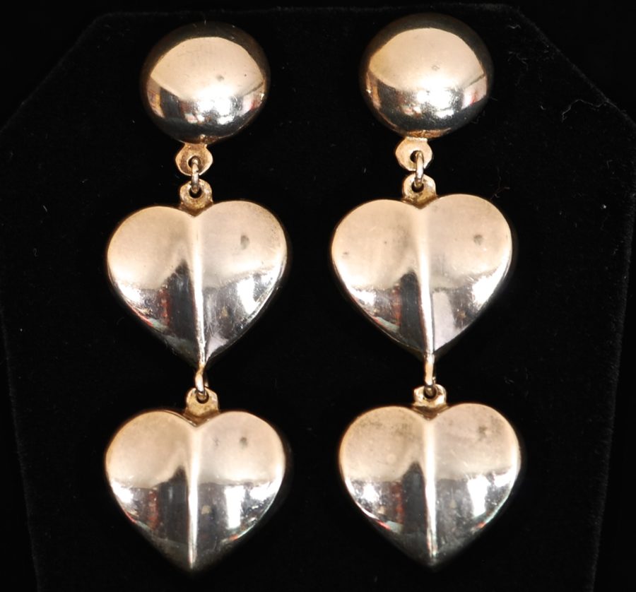 Sterling silver dangling heart earrings for pierced ears