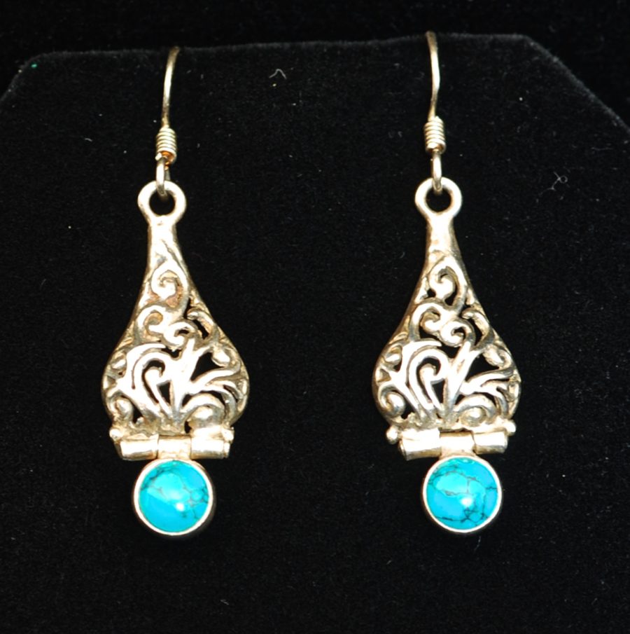 Artisan Nouveau Sterling silver dangling earrings with turquoise stones