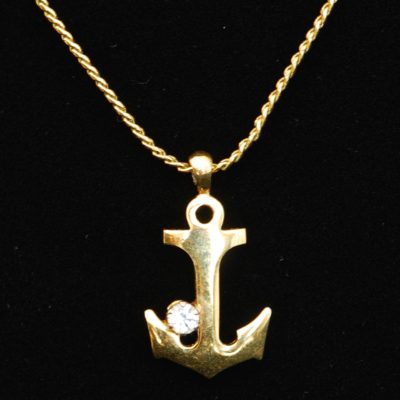 D'Orlan gold tone crystal and anchor pendant necklace made in Canada