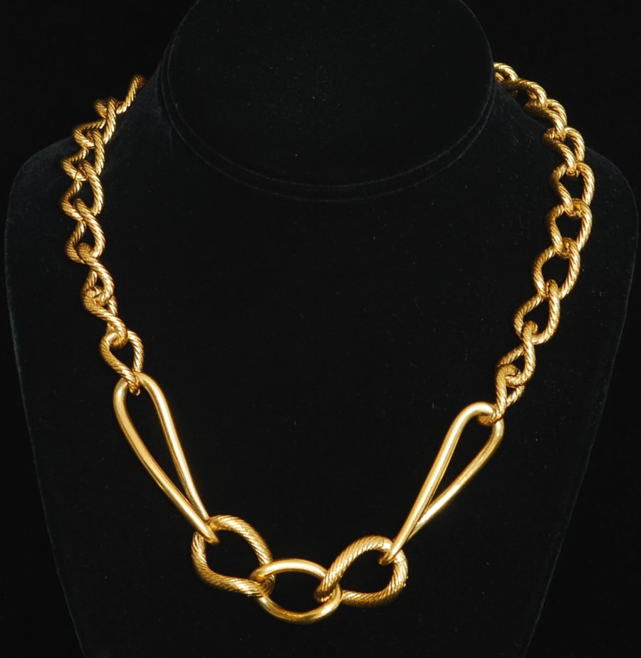 Monet Gold Tone Textured Metal Chain Link Necklace, signed