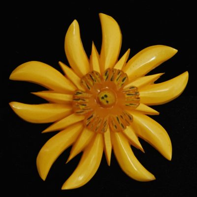 Bakelite Hand Carved Yellow BananaFlower Pin