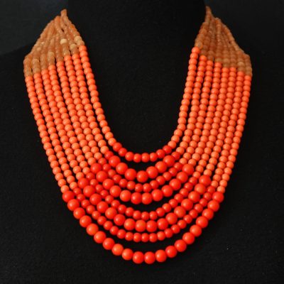 Apricot Multistrand Plastic Necklace - Signed