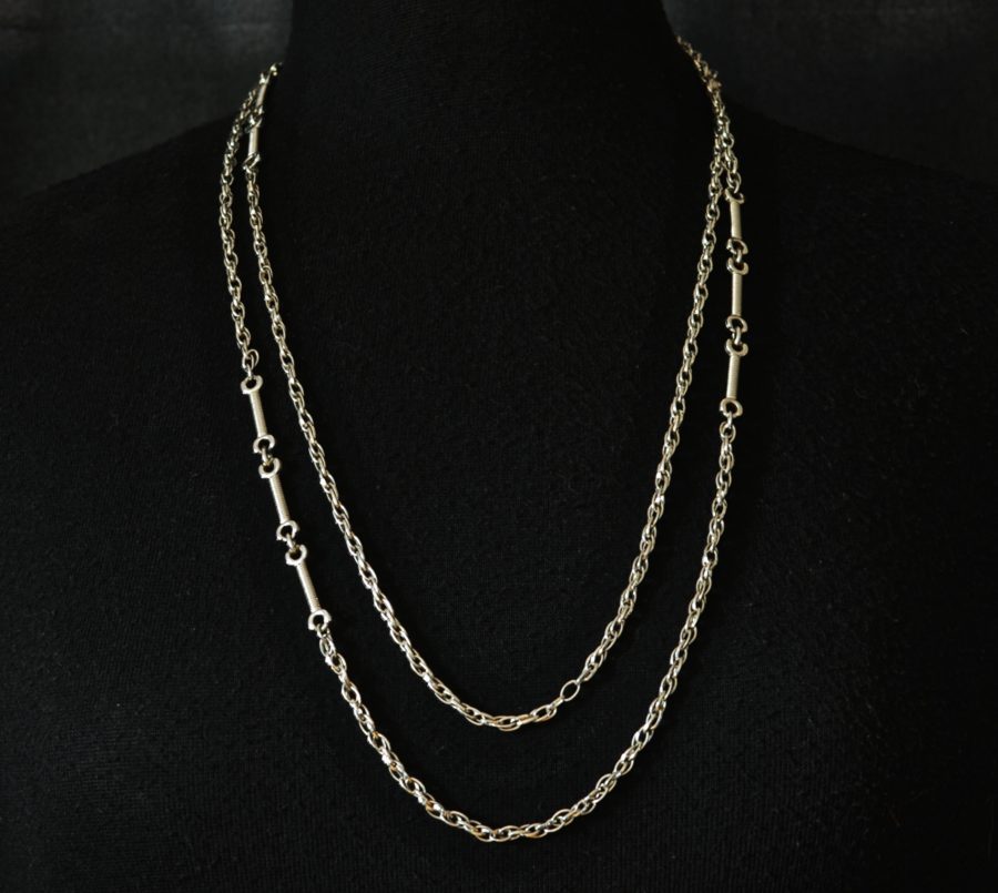 Monet Long Silver Tone Chain Necklace - Signed