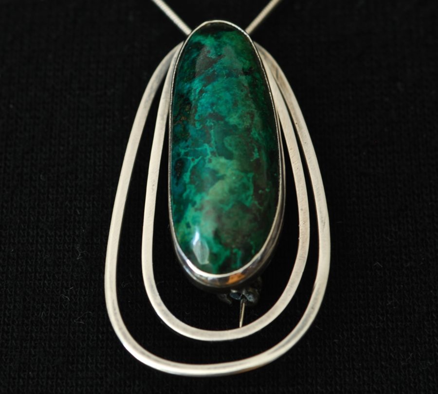 Large green turquoise in modernist sterling silver setting