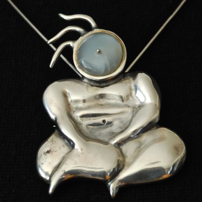 Sterling Silver 950 Buddha Pendant/Pin With a quartz head