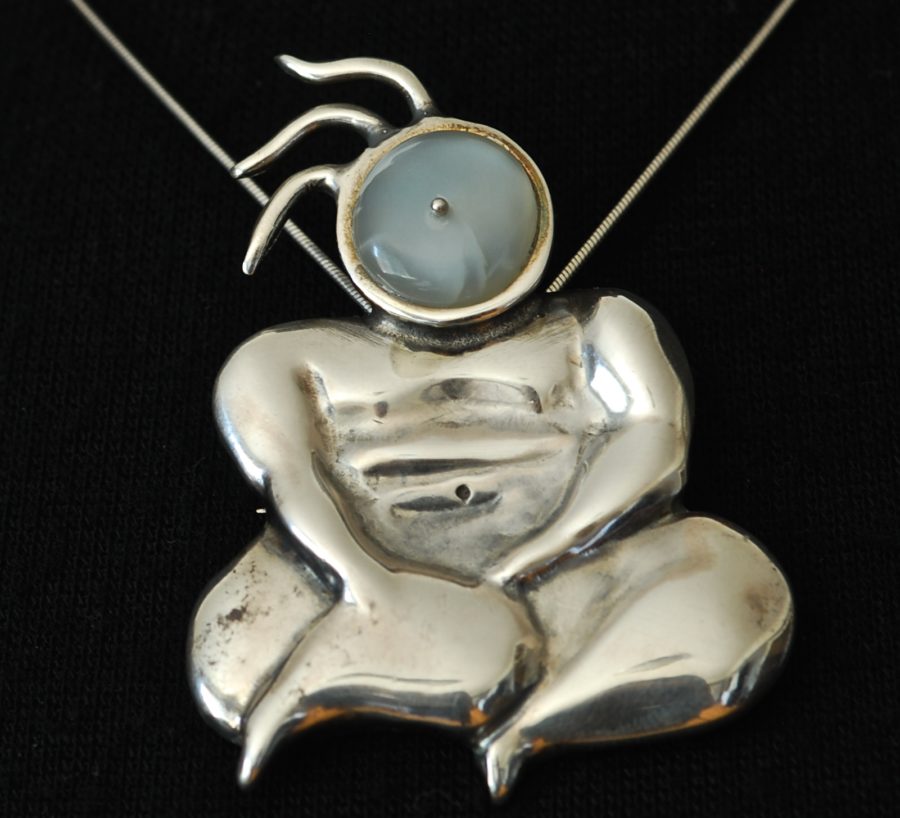 Sterling Silver 950 Buddha Pendant/Pin With a quartz head