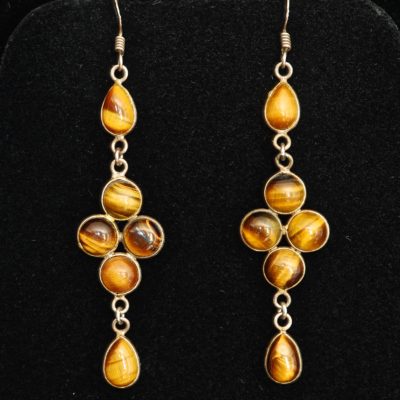 Banded Agate in golden brown tones & Sterling Silver Dangling Earrings