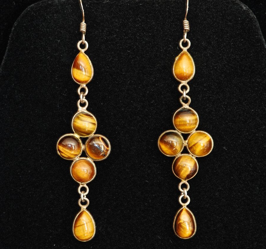 Banded Agate in golden brown tones & Sterling Silver Dangling Earrings