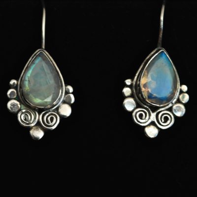 Teardrop shaped quartz earrings in an ornate sterling silver setting