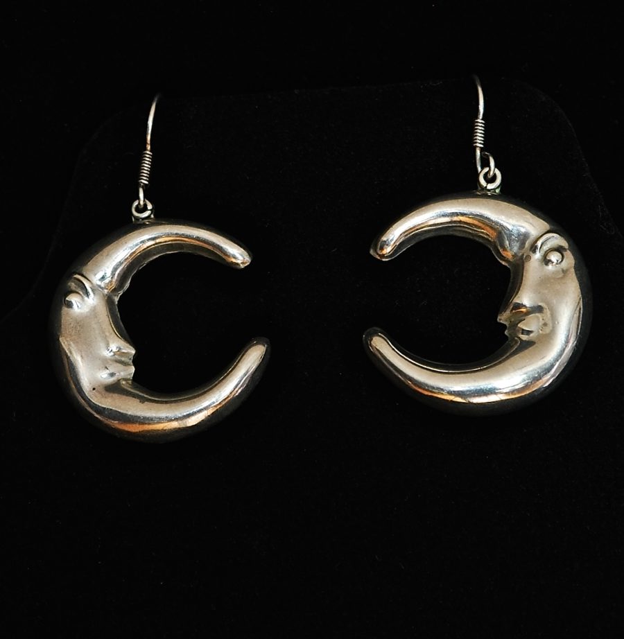 Taxco Sterling Silver stylized crescent moon earrings, signed