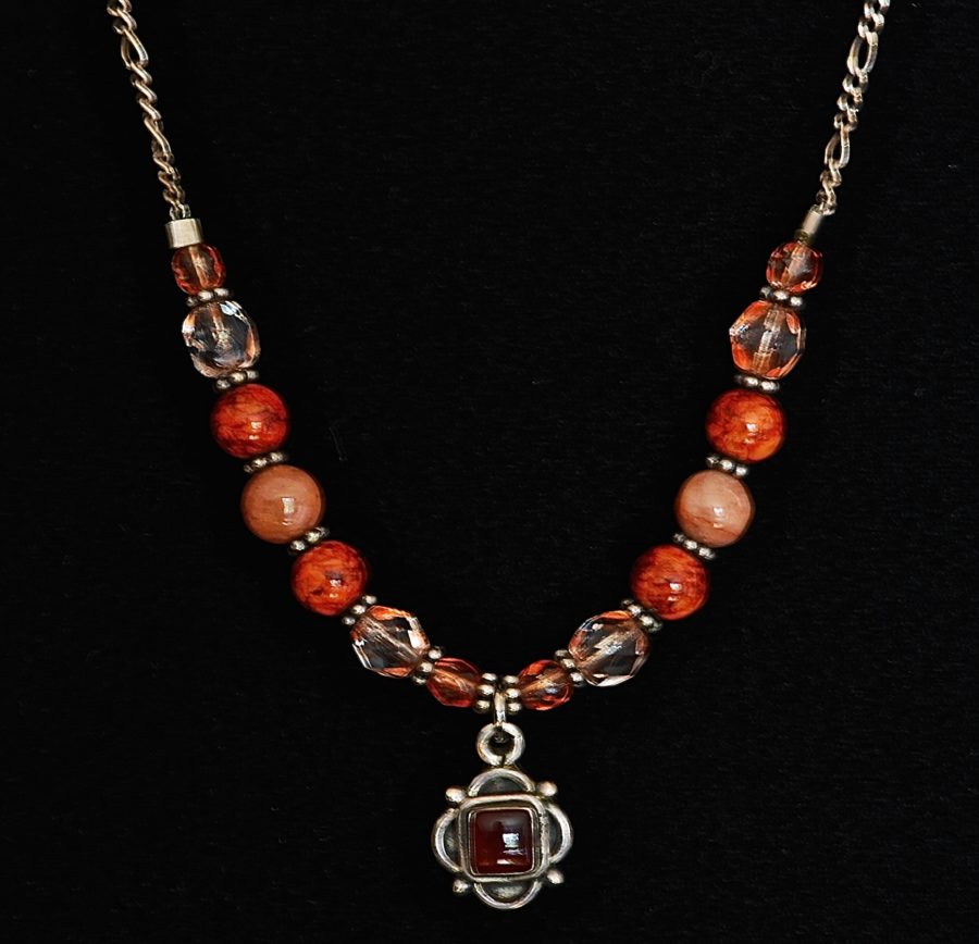 Carnelian & Glass Sterling Silver Necklace - Italy