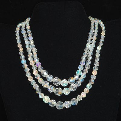 1950's Faceted Crystal Three Strand Necklace