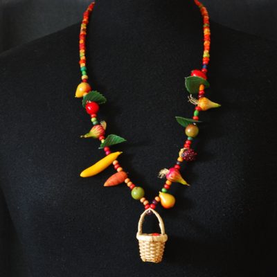Whimsical 1950's Fruit Necklace With A Basket