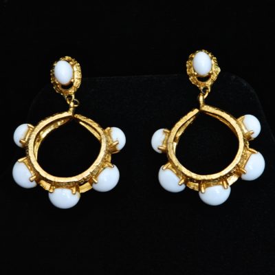 1960's milk glass and textured gold tone earrings