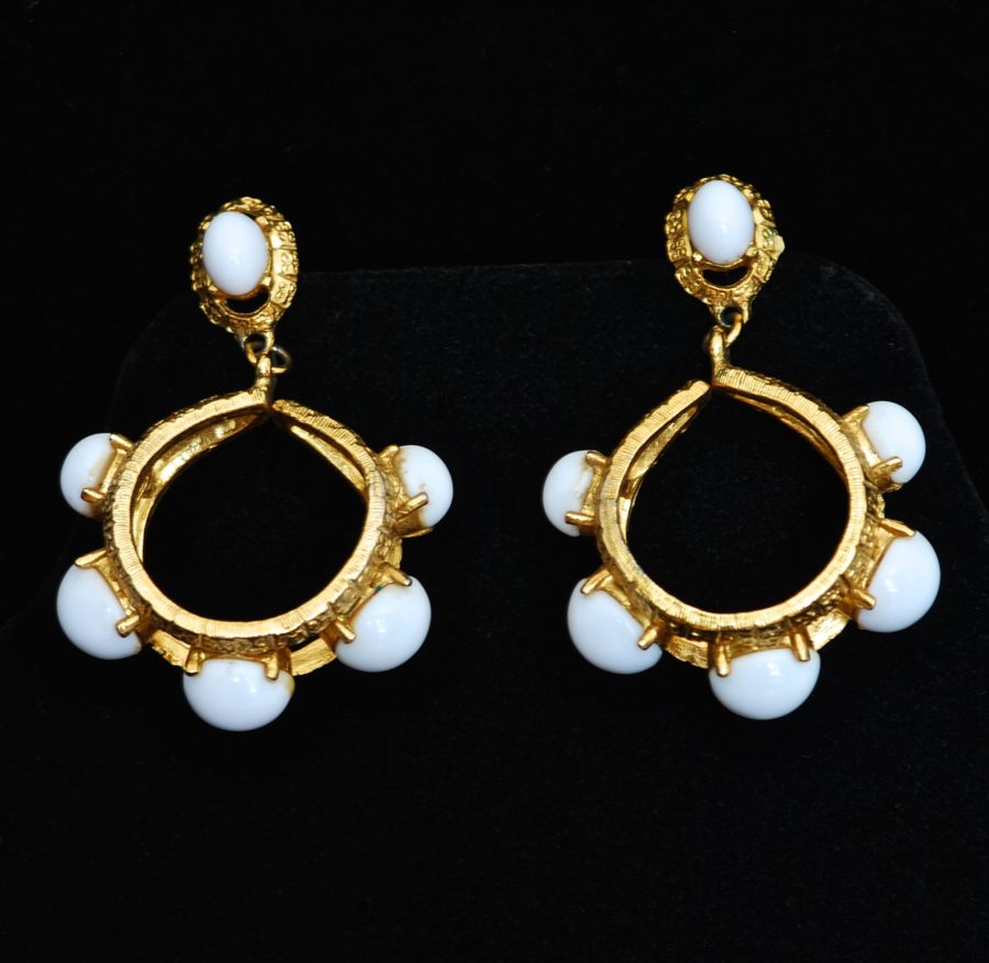 1960's milk glass and textured gold tone earrings