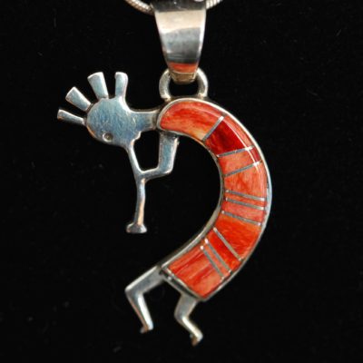 Sterling Silver & Carnelian Flute Player Pendant, signed