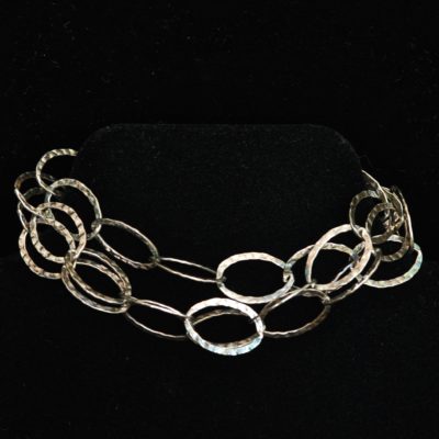 Hammered three strand Sterling Silver Bracelet With Crystal