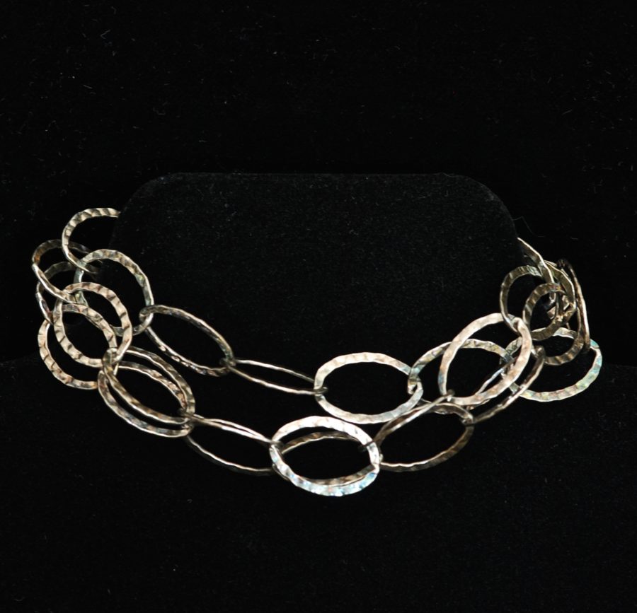 Hammered three strand Sterling Silver Bracelet With Crystal