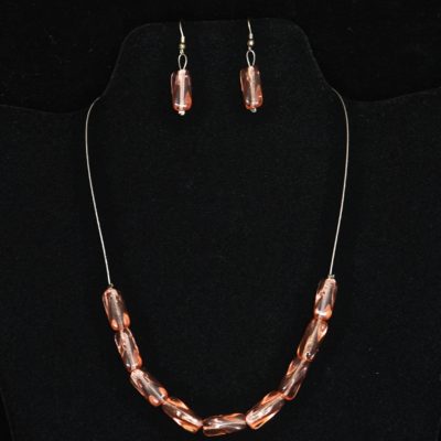 Pink Depression Glass Necklace & Earrings