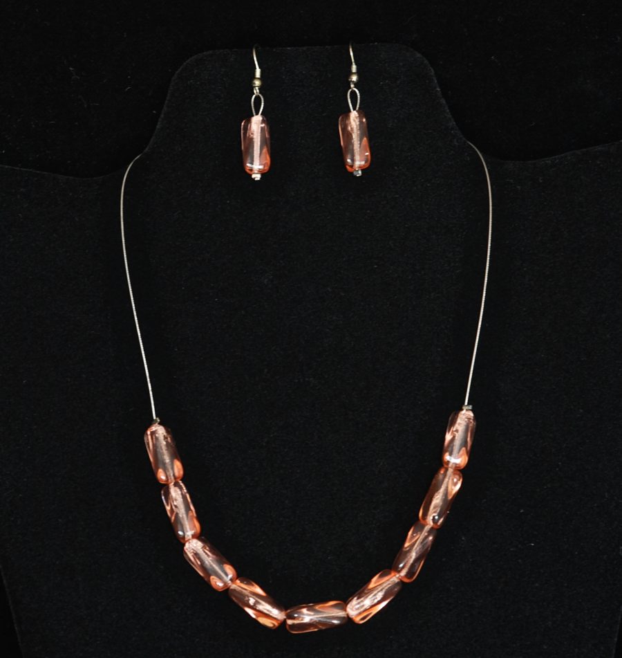 Pink Depression Glass Necklace & Earrings