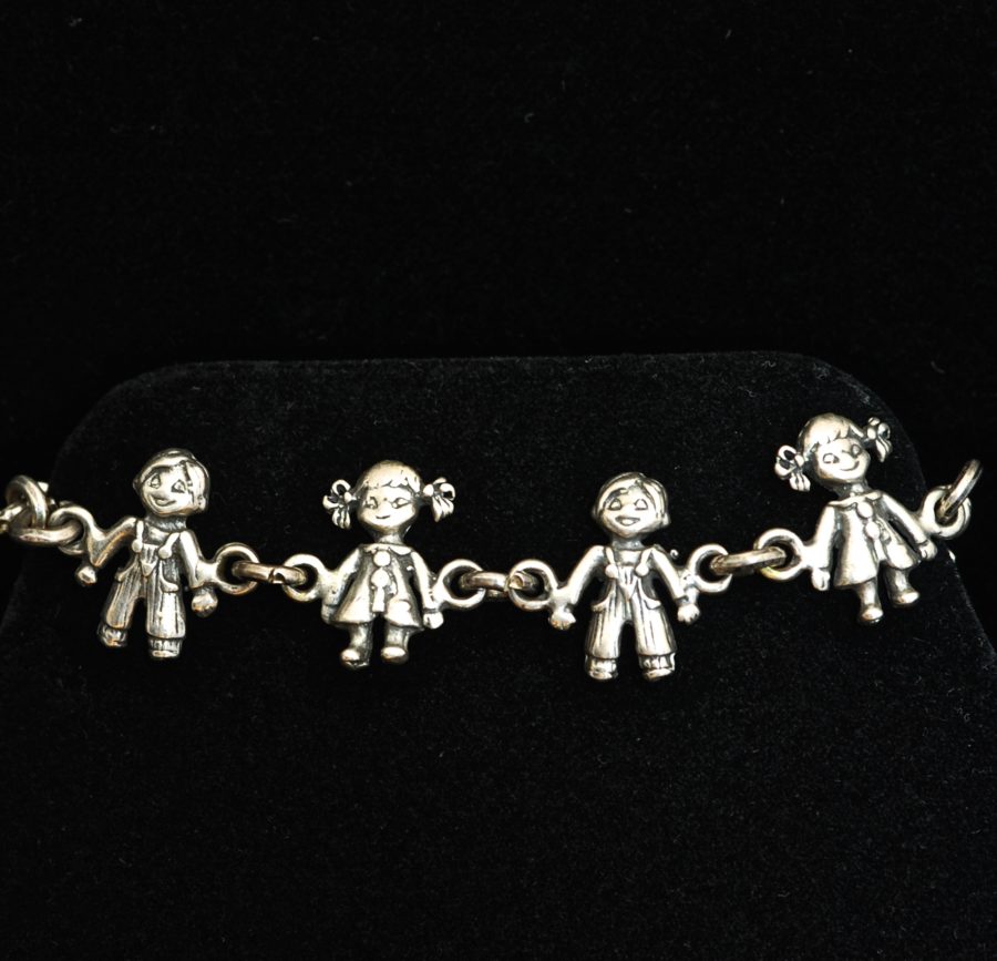 Children holding hands sterling silver bracelet