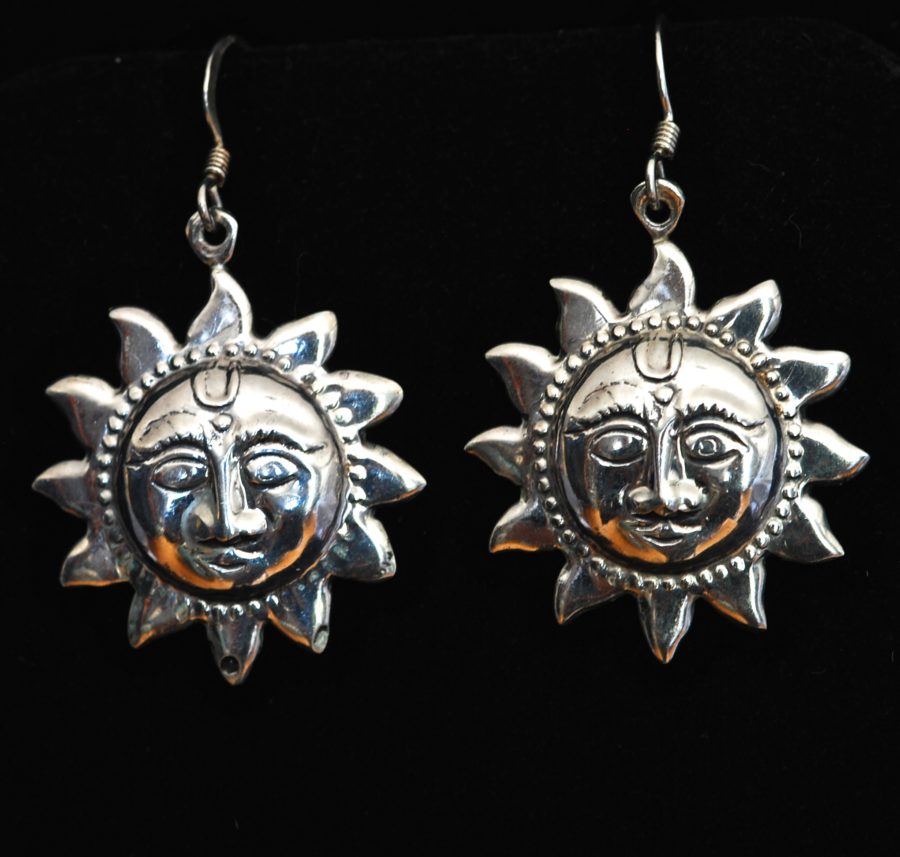 Sterling Silver carved aztec sun earrings