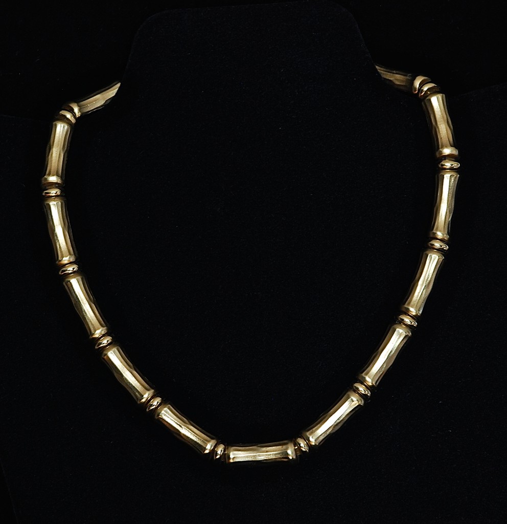 Ciner gold tone bamboo patterned necklace - signed