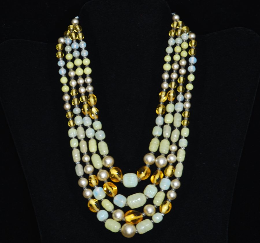 1950's Yellow Four Strand Art Glass Necklace