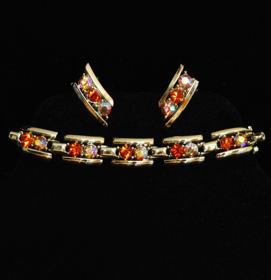 Coro coloured rhinestone bracelet and earring set