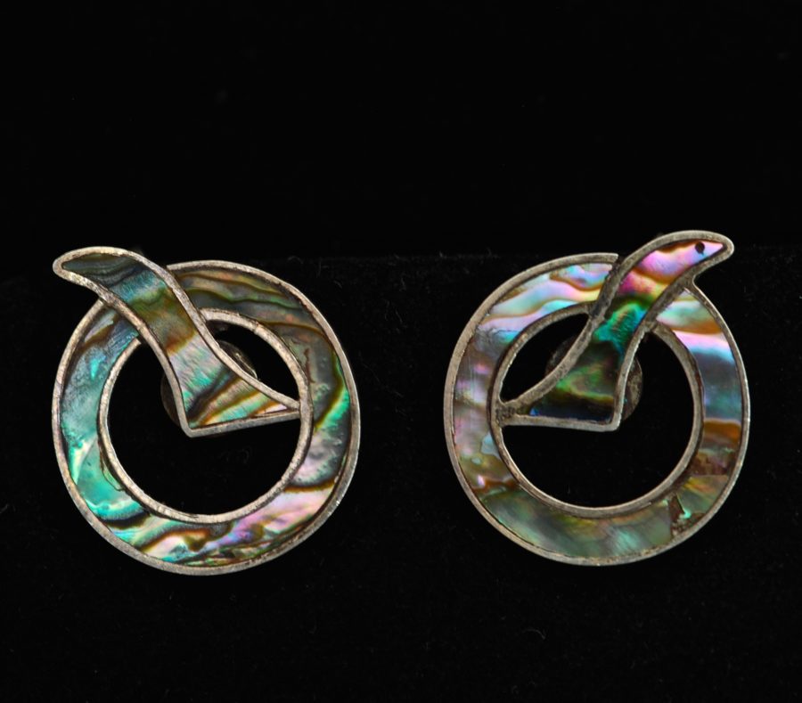 1940's Sterling Silver & Abalone Earrings - Signed
