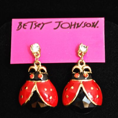 Betsey Johnson red and black lady bug earrings