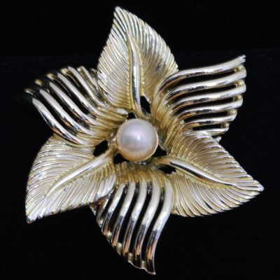 Marboux 1960's Gold Tone Numbered pin with a pearl centre