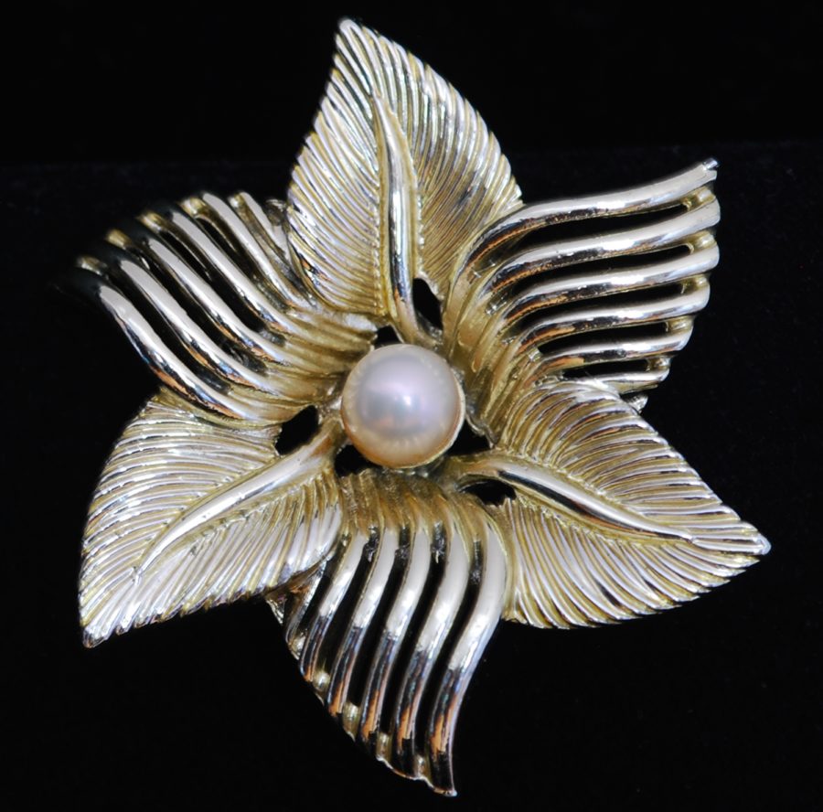Marboux 1960's Gold Tone Numbered pin with a pearl centre