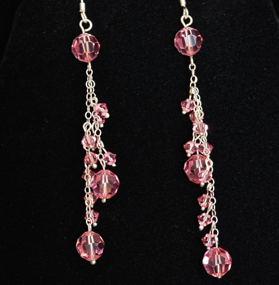 Pink Crystal and sterling silver dangling earrings