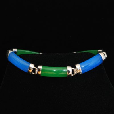 Sterling Silver Blue & Green Link Bracelet - Signed