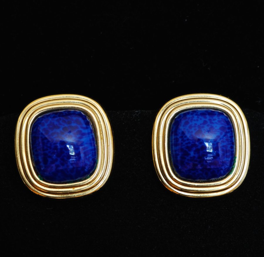 Christian Dior Faux Blue Lapis Ear Clips - Signed