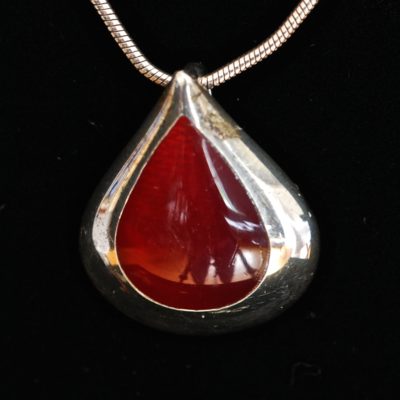 Sterling Silver & Garnet Tear Drop Pendant 925 C + KH-06