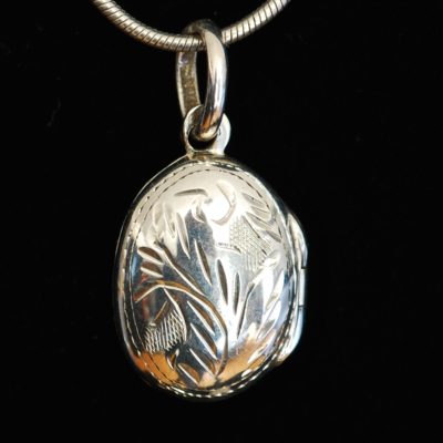 Carved Sterling Silver Locket & Chain