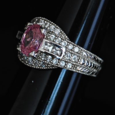 Sterling Silver Tourmaline Ring With Pink & Clear Stones - 925 + SIS