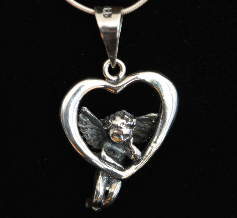 Angel In A Heart Sterling Silver Pendant