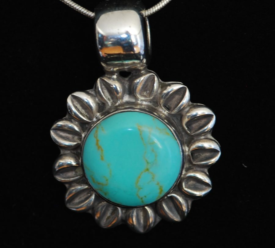 Taxco Turquoise & Sterling Silver Sunflower Design Pendant