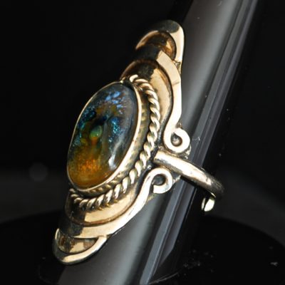 Large Artisan Silver Ring With Art Glass Stone