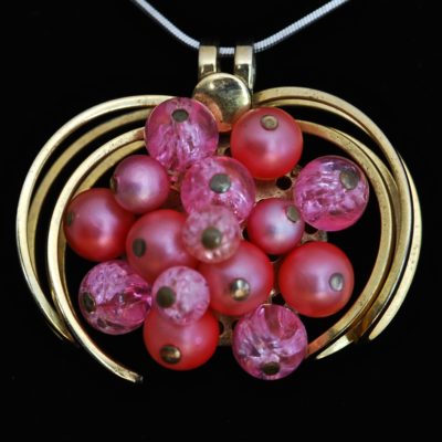 1960's Pink Bead & Gold Tone Pendant