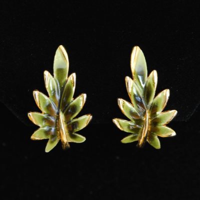 Pate de Verre Leaf Shaped Vintage Ear Clips