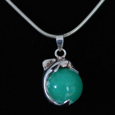 Sterling Silver Dolphin & Green Glass Pendant